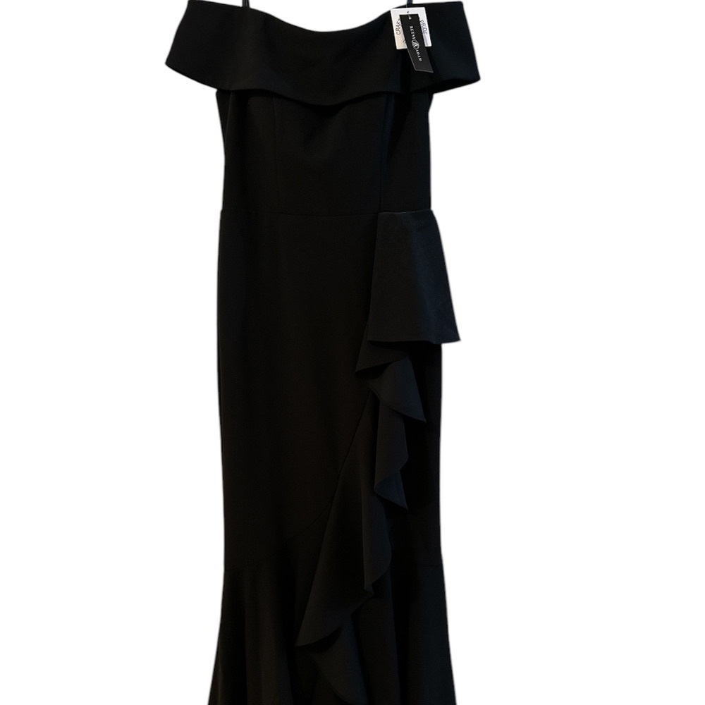 NWT Betsy & Adam Carina Long Off The Shoulder Ruffle Dress